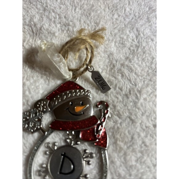 Lot of 2 Letter 'D" Ornaments Glitter Snowman & Plaid Burlap Letter - Picture 4 of 10